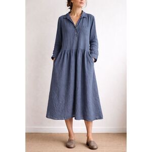 Grayson 100% cotton womens 1/2 button down long sleeve drop waist dress Size XL